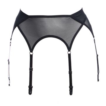Natalia Sheer Black Tulle 6 Strap Garter Belt