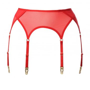 Natalia Sheer Red Tulle 6 Strap Garter Belt